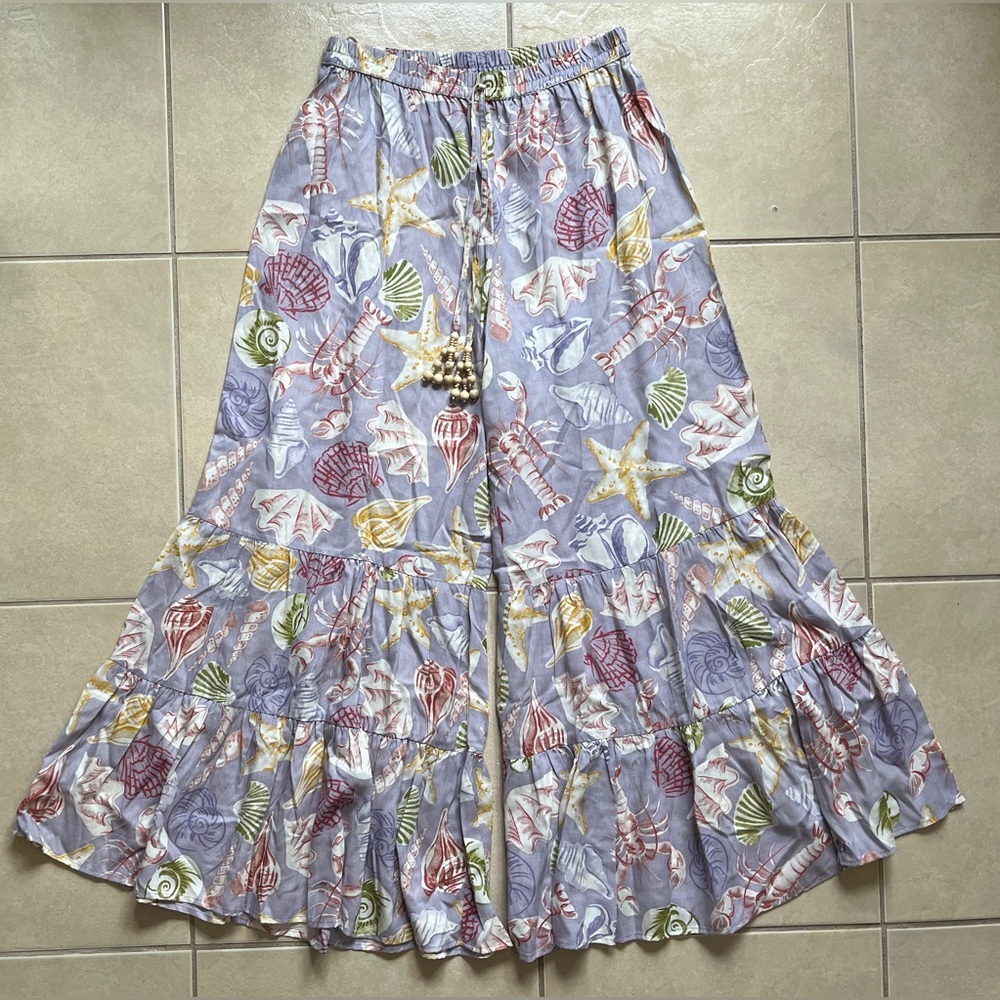 True Destinations Resort Wear Flare Pants Beach Coverup Wide Leg Sz L Sea Snails